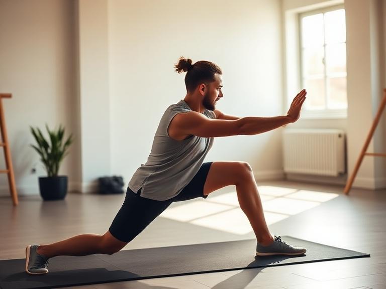 A personal trainer coaching a stretch in a bright studio